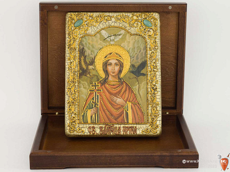 Подарочная икона "Святая Великомученица Ирина Македонская" на мореном дубе