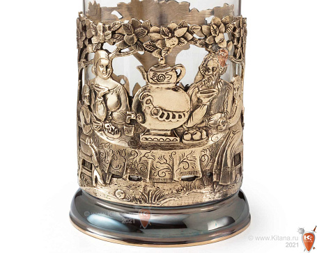 Подстаканник "Чаепитие" с ложкой в футляре